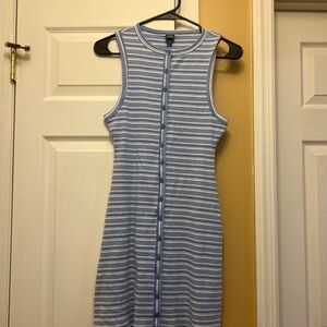Wild fable Women's Sleeveless Button-Front Ribbed Mini Skater Dress Blue/White S